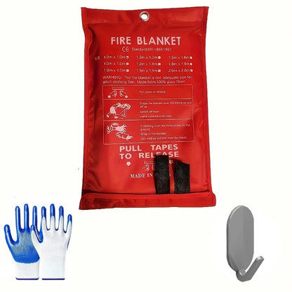 Fiberglass Emergency Fire Blanket with Gloves & Hooks