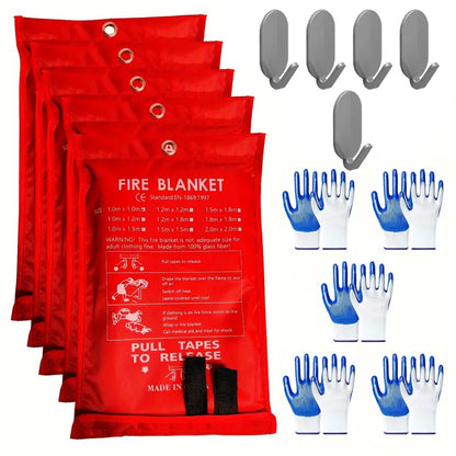 Fiberglass Emergency Fire Blanket with Gloves & Hooks