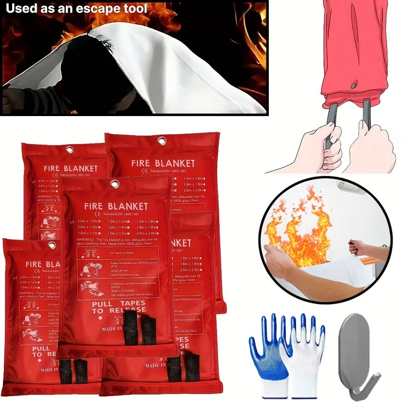 Fiberglass Emergency Fire Blanket with Gloves & Hooks