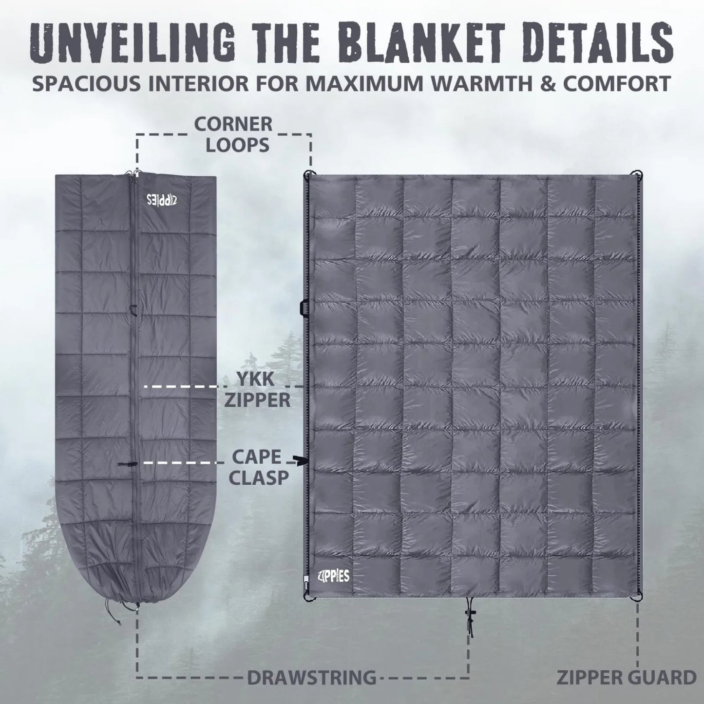 Queen Size Warm Camping Quilt, with Zipper