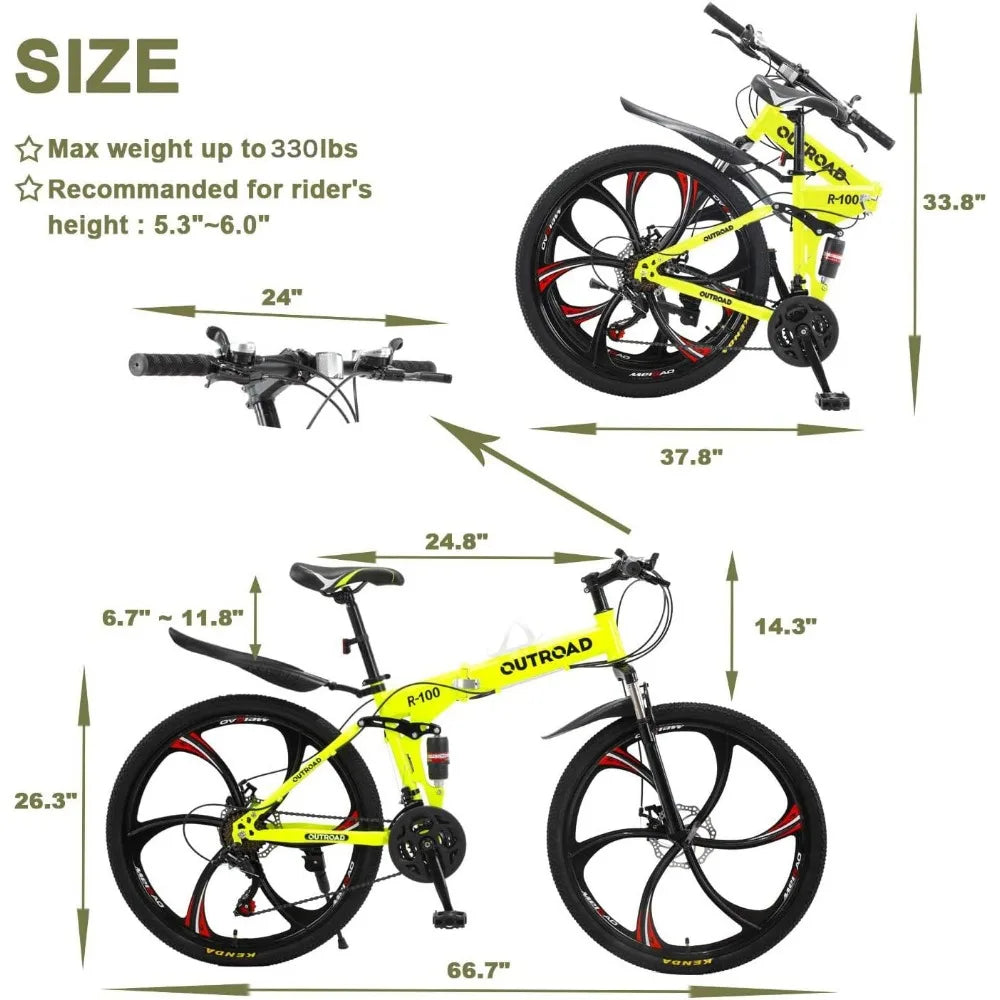 Men's & Women's Folding Steel Frame Mountain Bike, 21 speeds