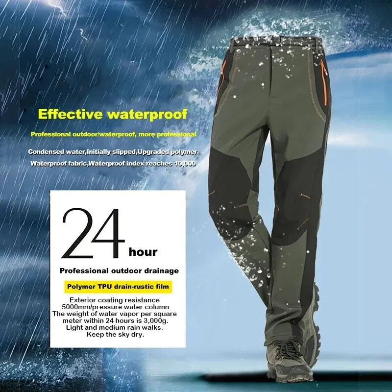 Men's Fleece Hiking Pants, Waterproof, Windproof