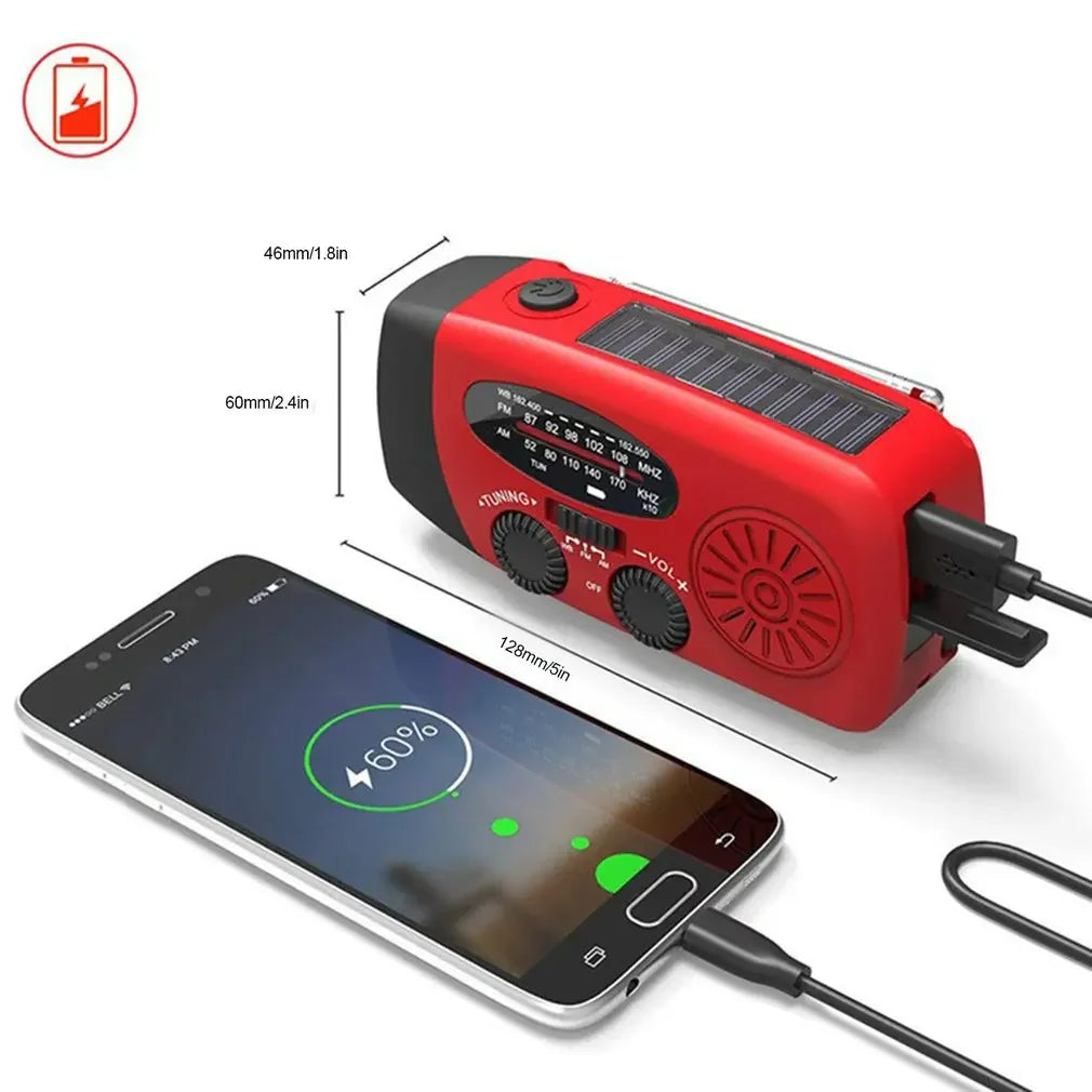 Emergency Solar Hand Crank Dynamo AM/FM/WB Weather Radio with LED Flashlight and Charger