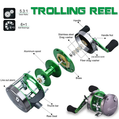 Saltwater Trolling Baitcasting Drum Reel