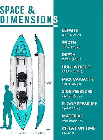 12 ft 2-Person Inflatable Kayak, with Aluminum Paddles