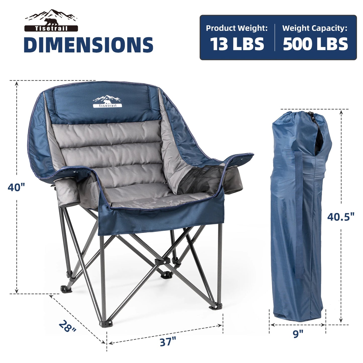 Oversize Padded Camping Chair, with Side Pocket