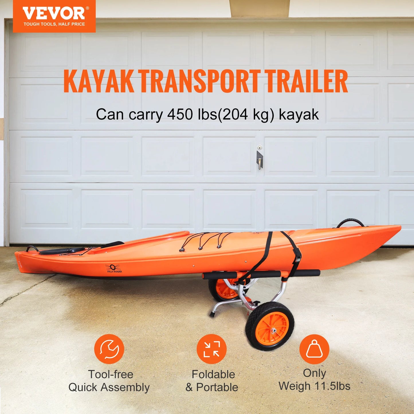 Adjustable Width Kayak Cart, 450 lb max load