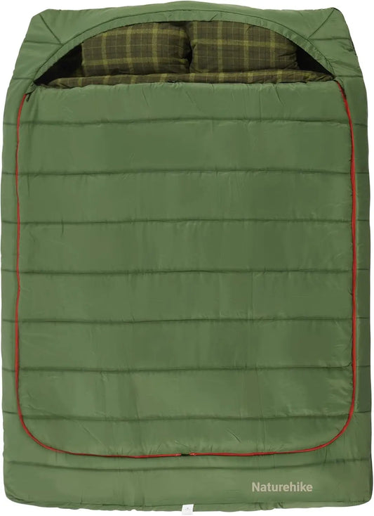 Flannel 2 Person Sleeping Bag with Pillows