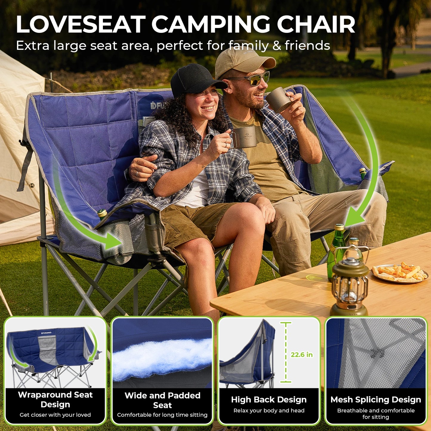 Oversize Double Camping Chair with Padded Armrests