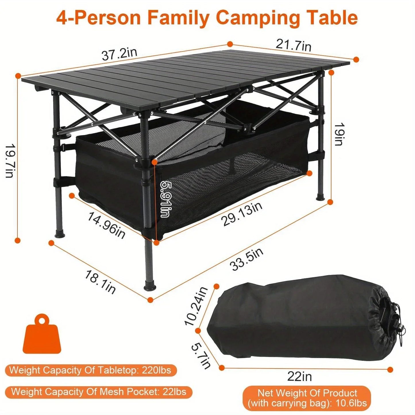 Foldup Lightweight Camping Table with Carry Bag