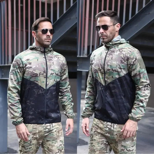 Men's Hooded Camo Windbreaker multiple colors