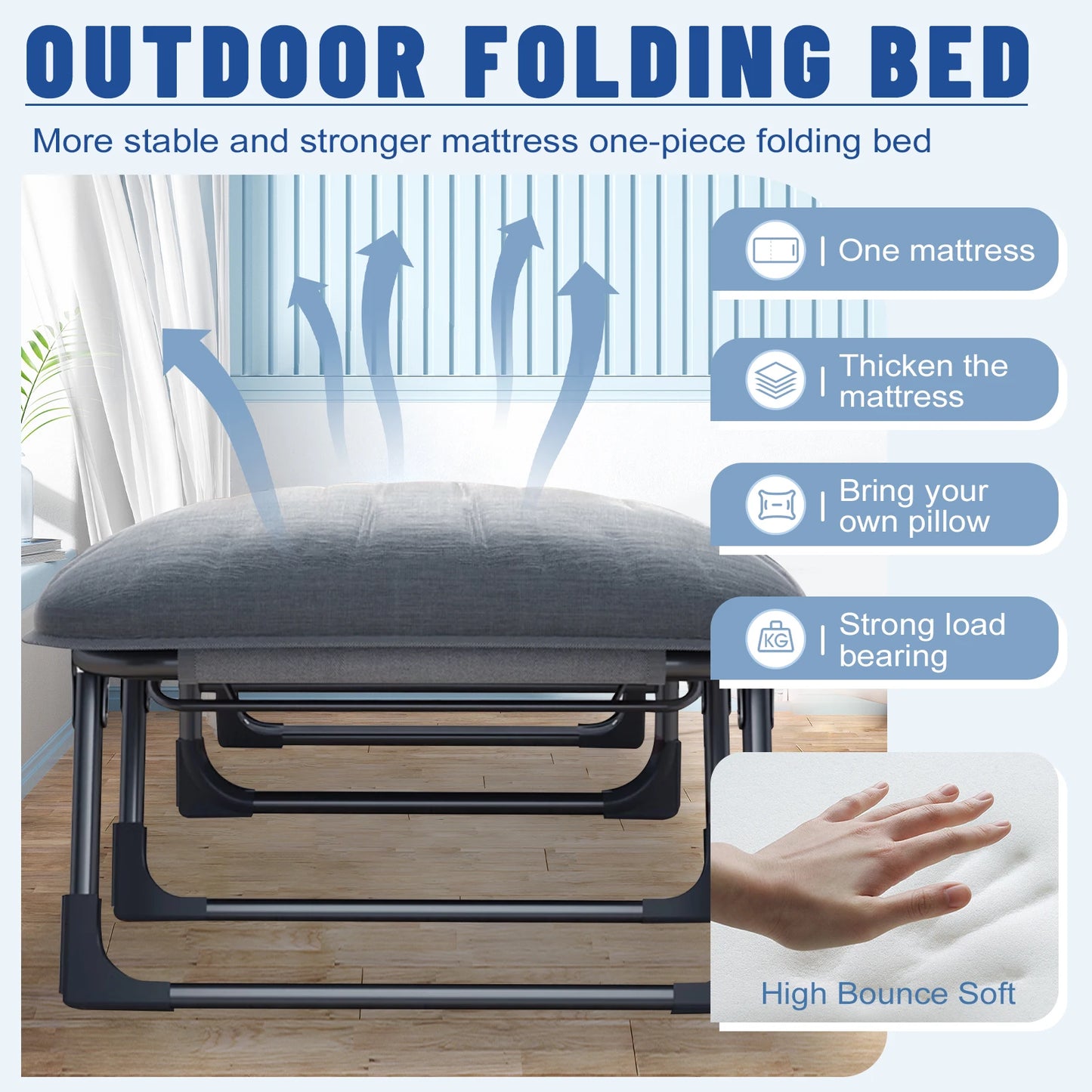 Heavy Duty Folding Cot with Cotton Pad and Pillow