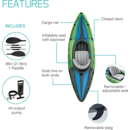 9 foot Challenger Inflatable 1 person Kayak, includes 86 in aluminum oar and pump