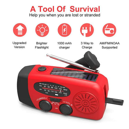 Emergency Solar Hand Crank Dynamo AM/FM/WB Weather Radio with LED Flashlight and Charger