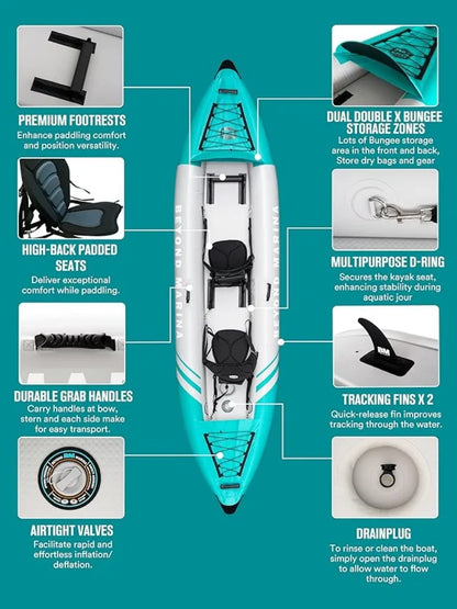 12 ft 2-Person Inflatable Kayak, with Aluminum Paddles