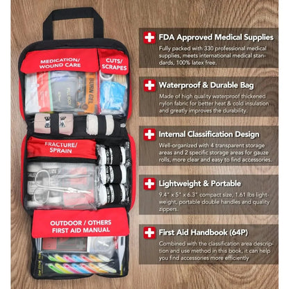 Waterproof First Aid Kit, 330 pieces