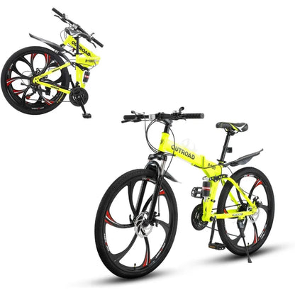 Men's & Women's Folding Steel Frame Mountain Bike, 21 speeds