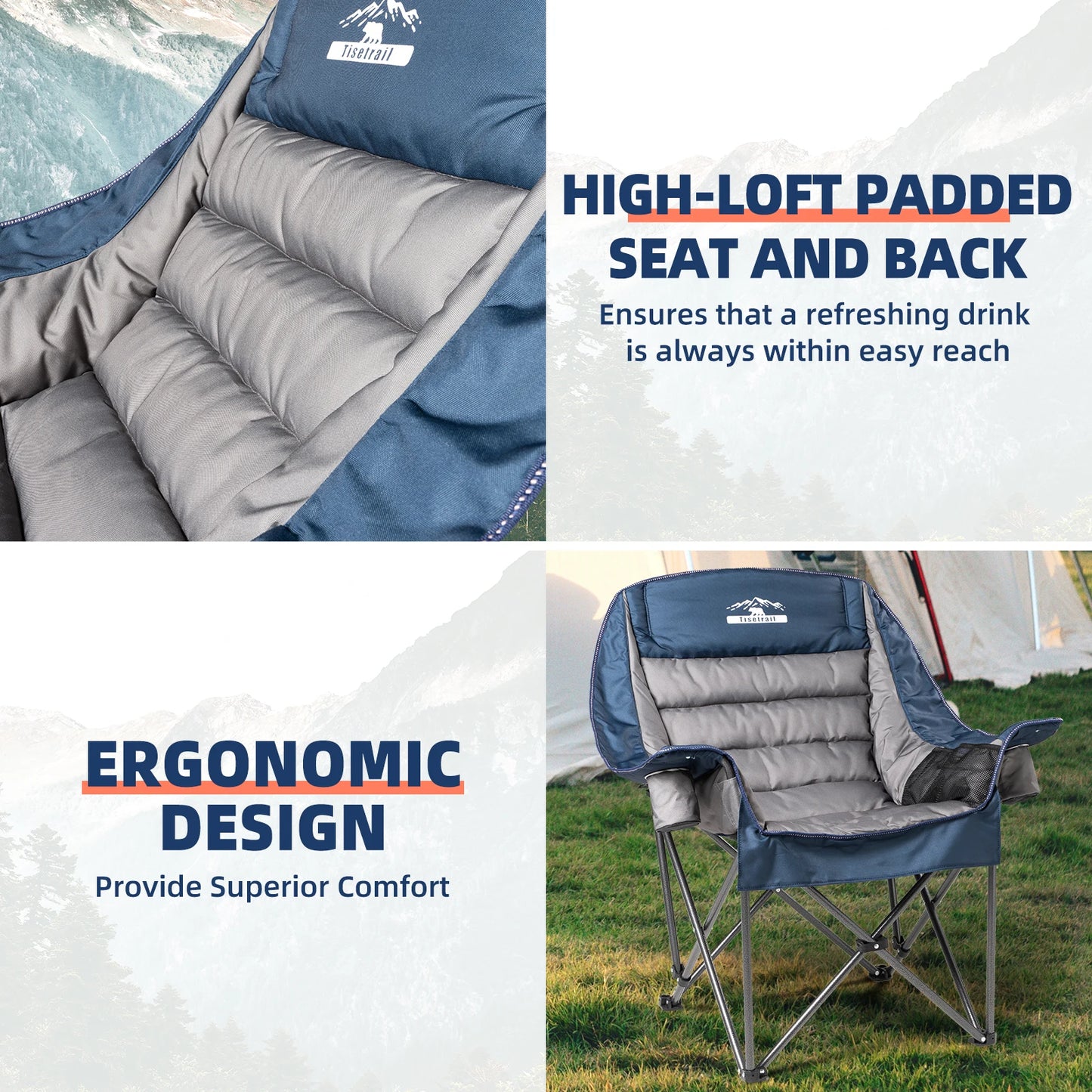 Oversize Padded Camping Chair, with Side Pocket