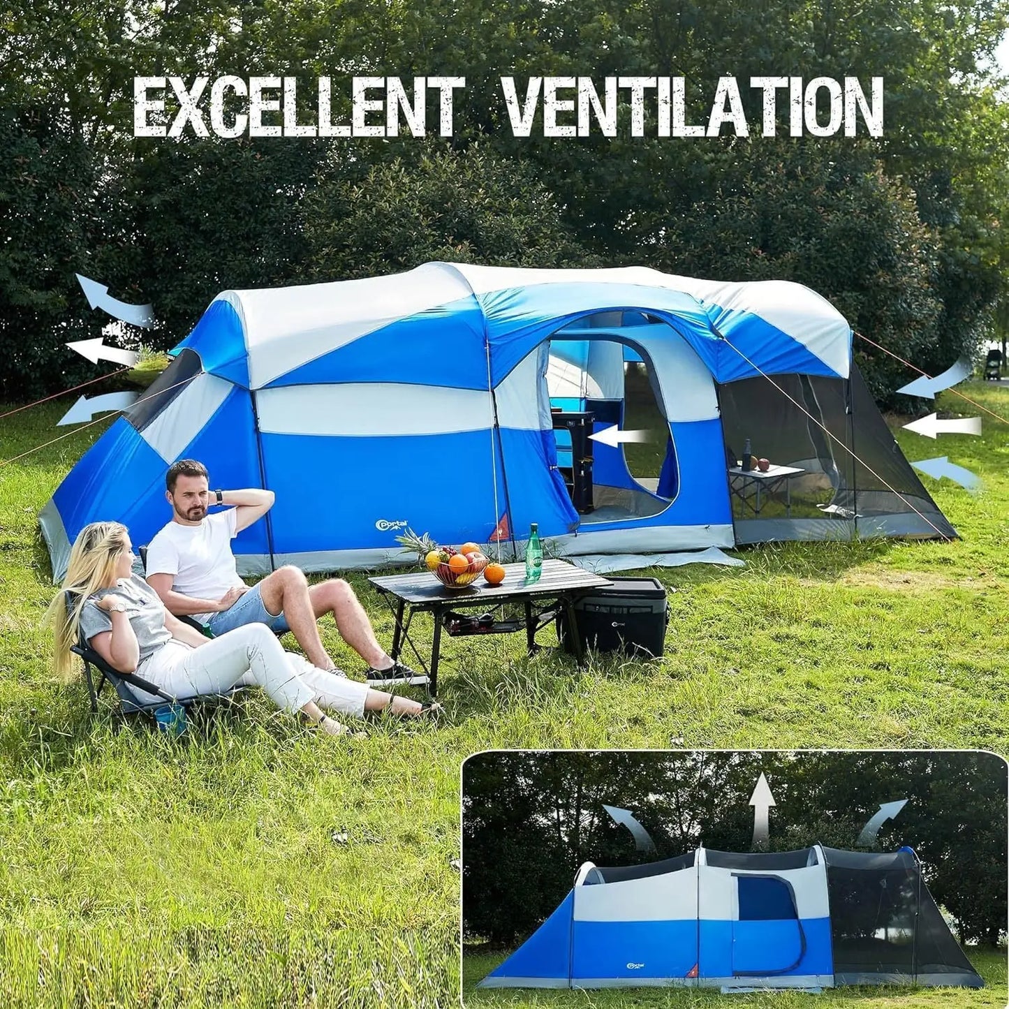 Lightweight Water Resistant 8 Person Family Tent with Screen Room