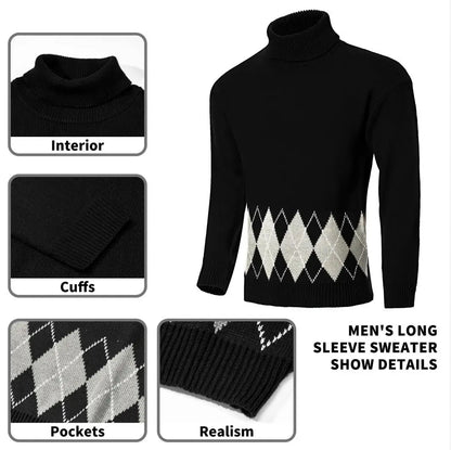 Men's Vintage Argyle Turtleneck Sweater